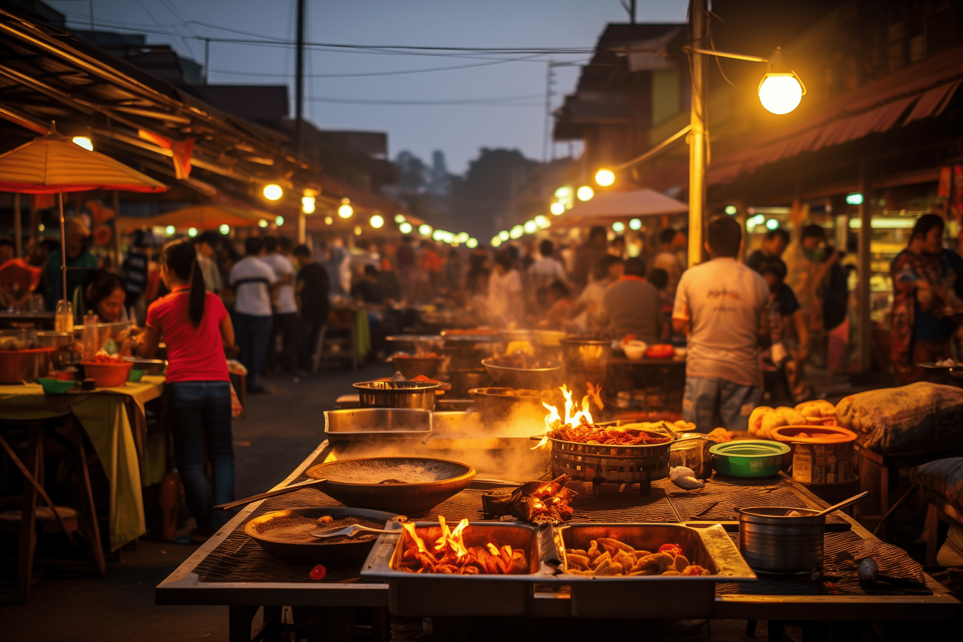 Chiang Mai night market filled with street food stalls selling mouth-watering Northern Thai delicacies