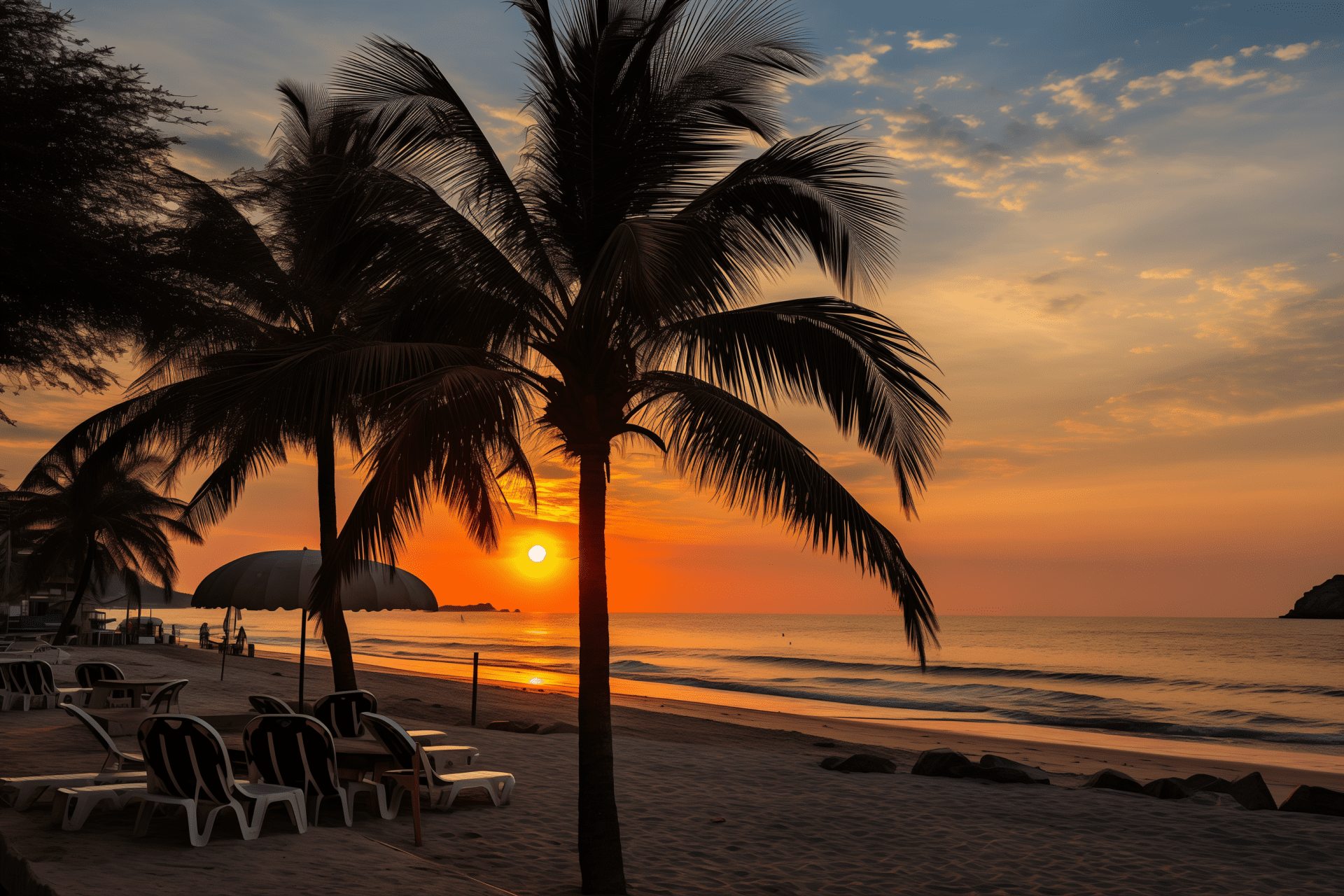 A Hua Hin Beach In Thailand with a Beautiful Sunset