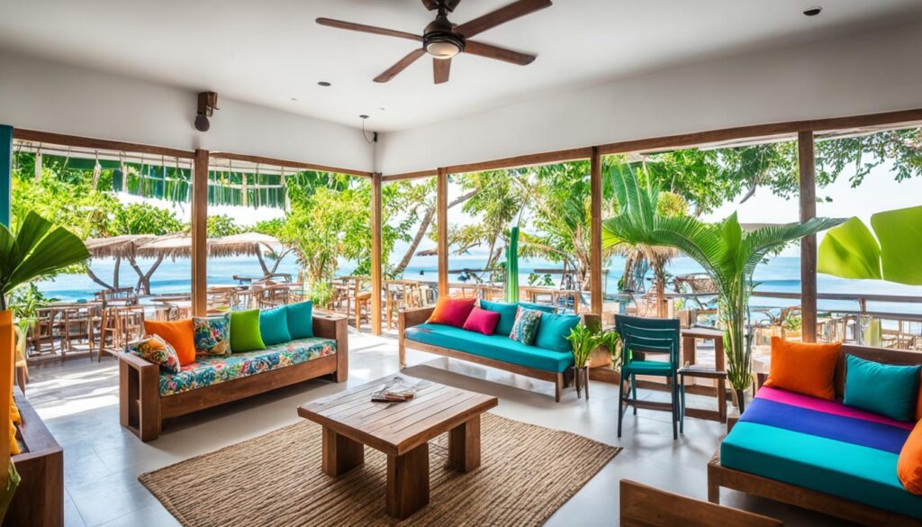 Relaxing common areas at affordable traveler accommodations in Koh Tao