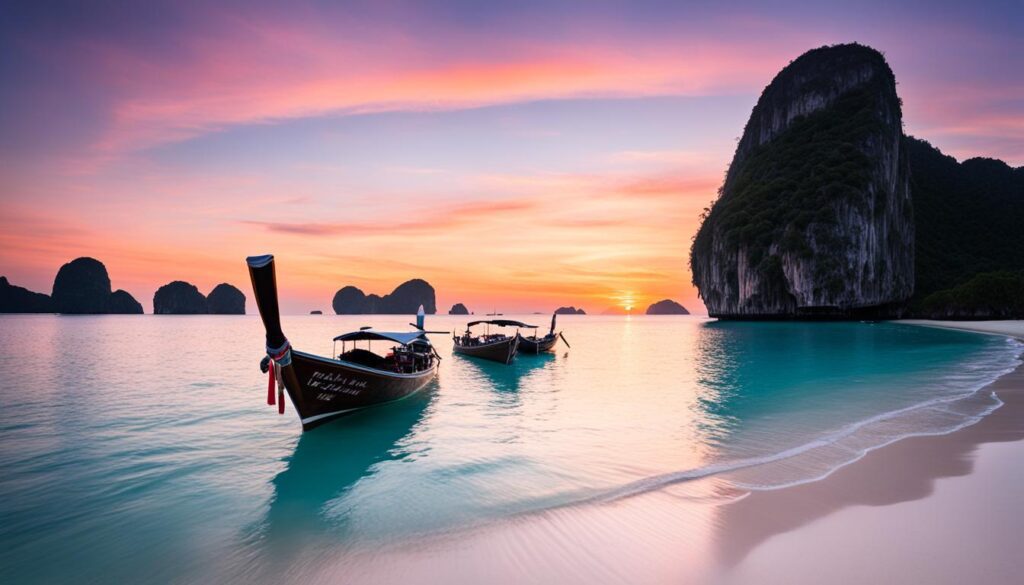 Maya Bay, one of the top beaches in Phi Phi at sunset